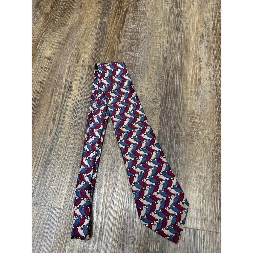 Vintage 1989 MC Escher Bird Tessellation Silk Tie The Boxelder Company Burgundy